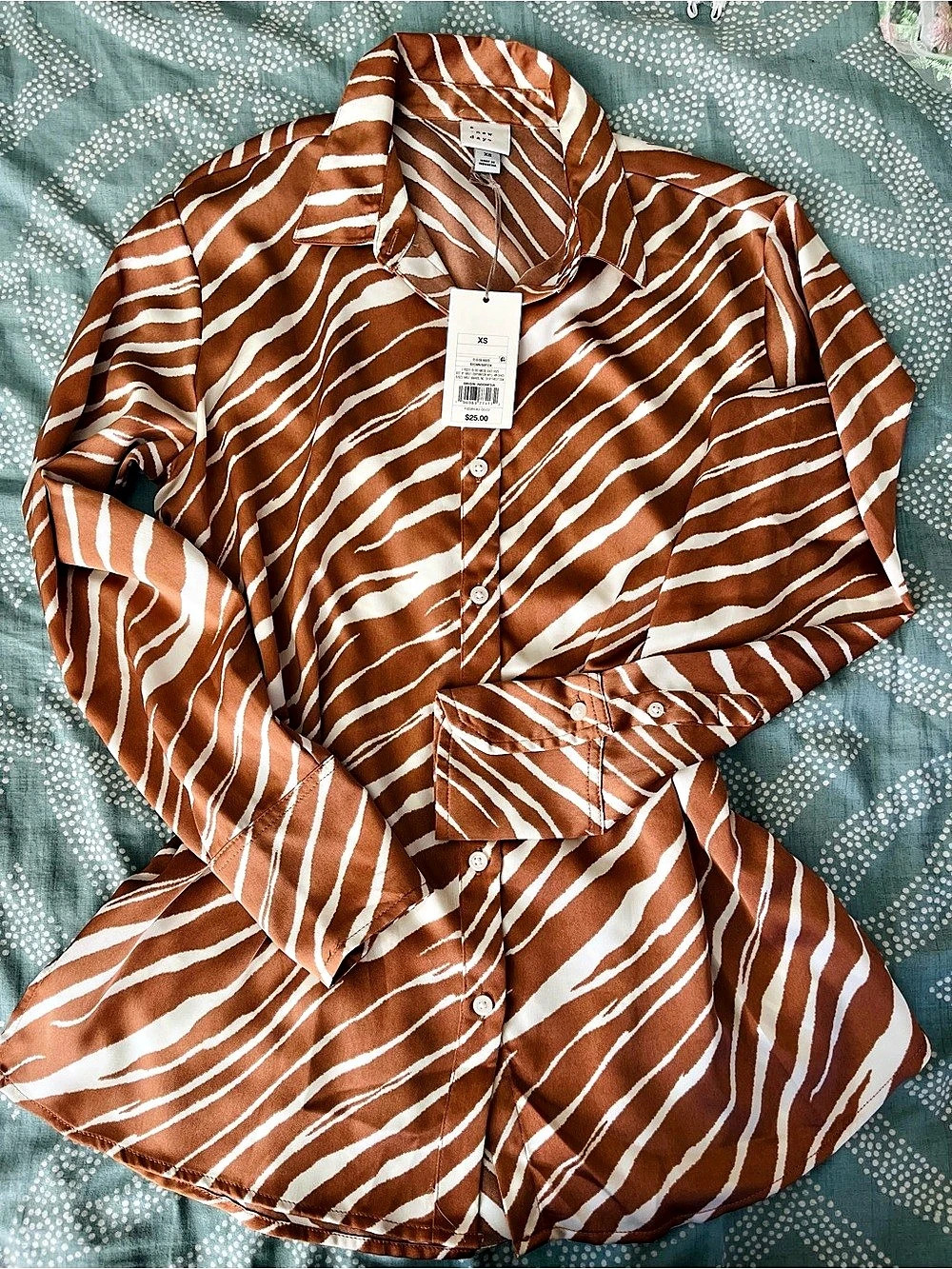 A new day Animal Print Button Down Shirt in Brown & White Size XS NWT